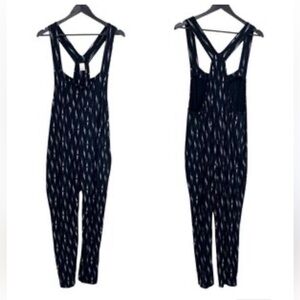 smash + tess overalls m Black Sleeveless Jumpsuit with White Dash Print
